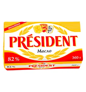 Масло кисло-сливочное President несоленое 82% 