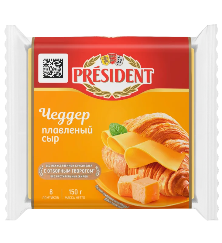 Сыр плавленный ломтевой President Чеддер 40%