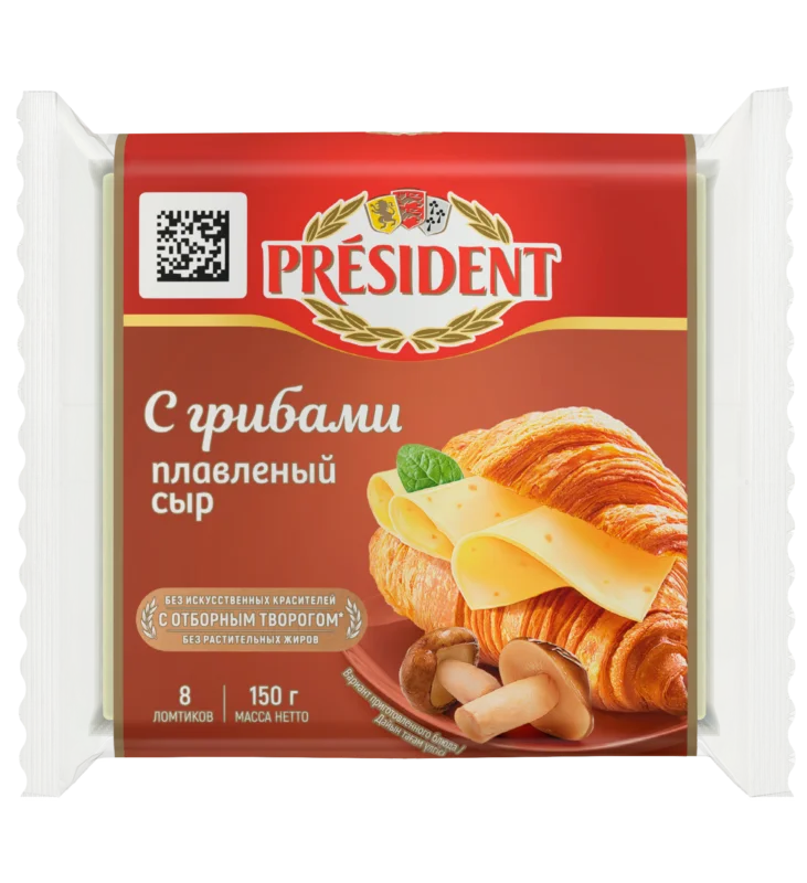 Сыр плавленный ломтевой President С грибами 40%